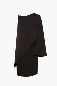 Shoulder Pleated Satin Dress