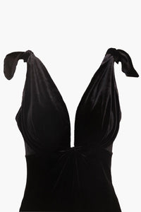 Tie Shoulder Velvet Dress