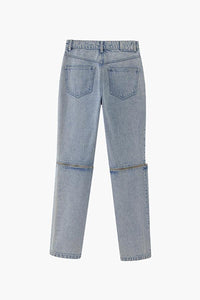 Straight Leg Zipper Jeans