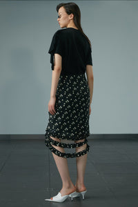 Daisy Print Silk Skirt