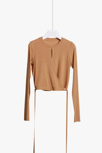 Long-Sleeve Crop Wrap Shirt